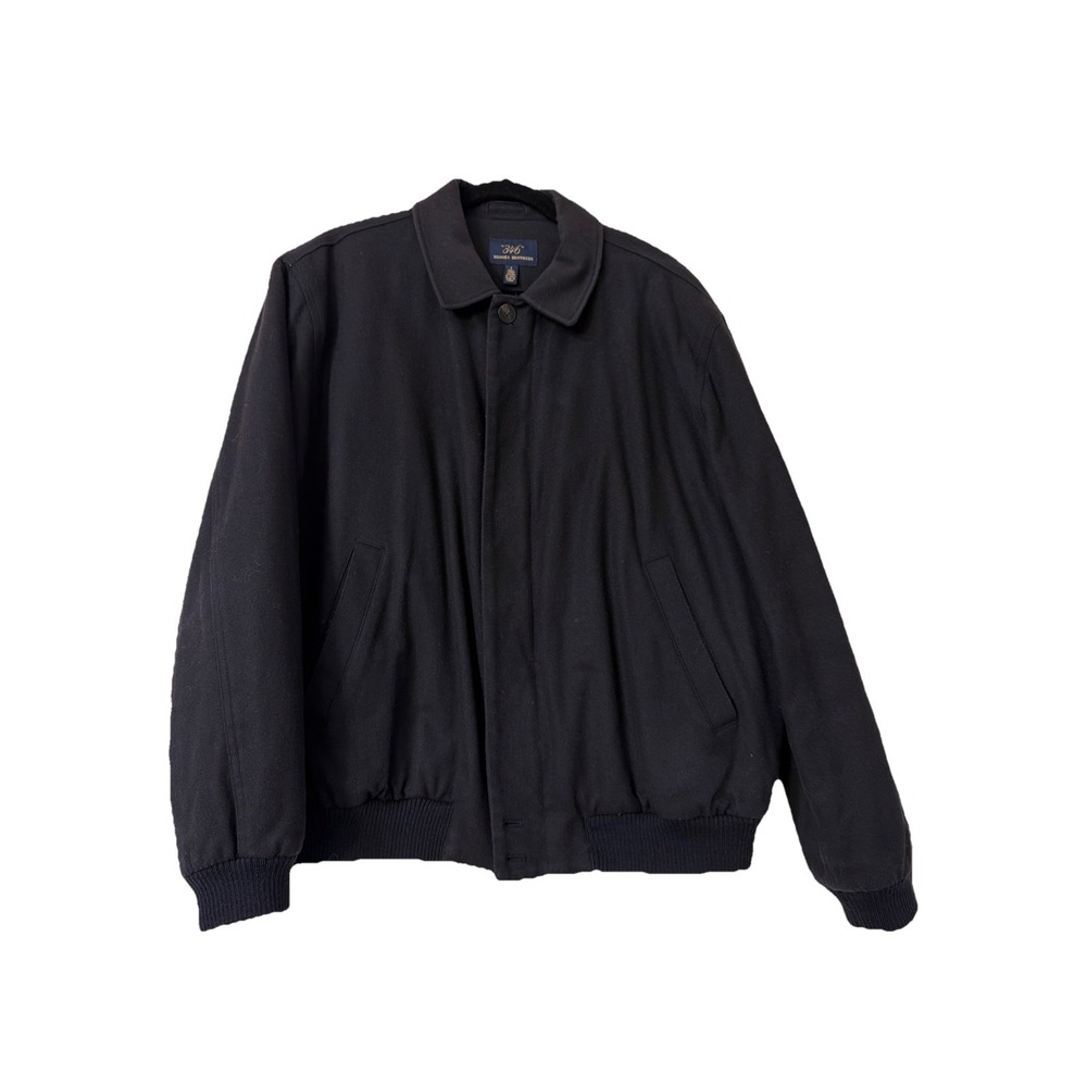 Brooks Brothers 346 Bomber Jacket Men Large Black Wool Lined Full Zip Preppy